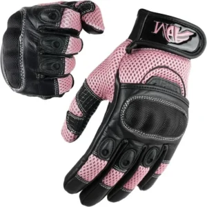 Gants Femme Moto Scooter iTouch Homologués CE En Cuir + Logo Motard Gants Souples Tactiles & Respirants - Noir & Rose