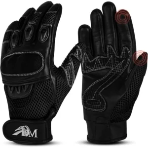 ADM Gants Moto Scooter En Cuir Homologués CE + Logo Motard Équipement Souple & Respirant - Noir